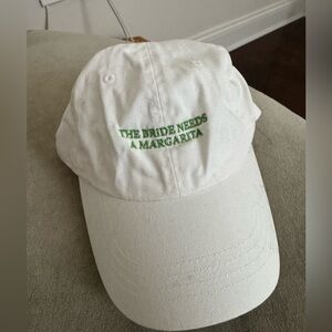 White Baseball Cap with Green Embroidered 'The Bride Needs A Margarita'